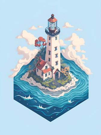 Cartoon Lighthouse. AI generated illustrationの素材