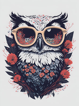 A Owl wearing trendy sunglasses. AI generated illustrationの素材