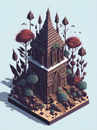 A Hindu Temple cartoon. AI generated illustrationの素材