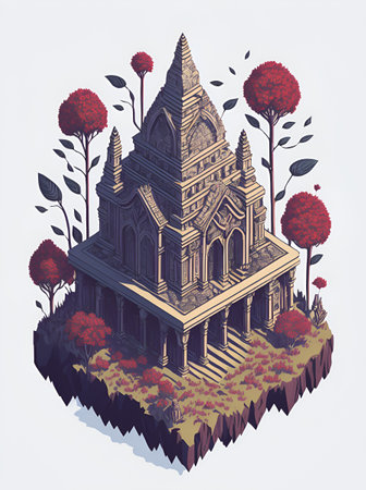 A Hindu Temple cartoon. AI generated illustrationの素材