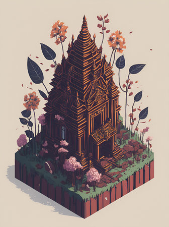 A Hindu Temple cartoon. AI generated illustrationの素材