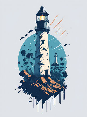 Lighthouse poster. AI generated illlustrationの素材