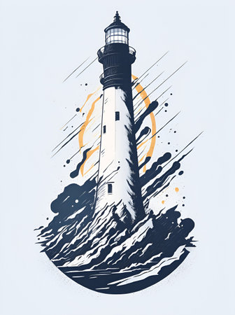 Lighthouse poster. AI generated illlustrationの素材
