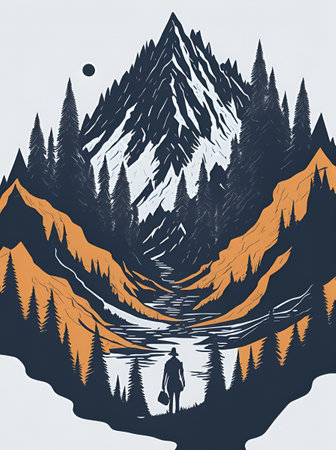 Mountainscape poster. AI generated illustrationの素材