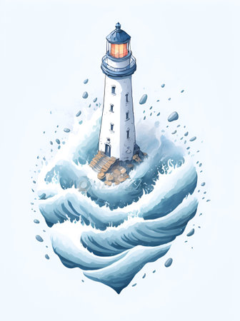 Lighthouse in the watersplash. AI generated illustrationの素材