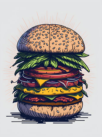 Burger cartoon poster. AI generated illustrationの素材