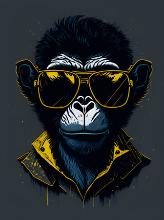 A Monkey head wearing trendy sunglasses. AI generated illustrationの素材