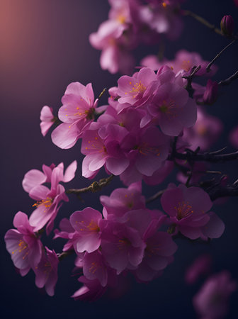 A hyper realistic colorful sakura flowers. AI generated illustrationの素材