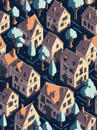 houses isometric background. AI generated illustrationの素材