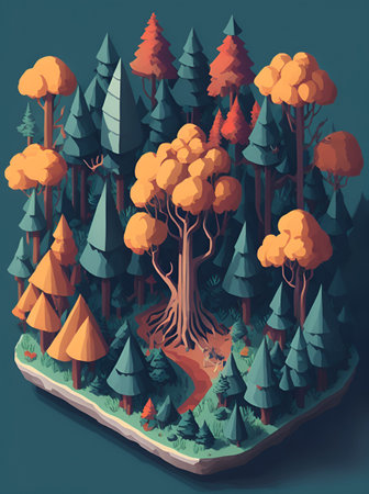 Isometric forest cartoon. AI generated illustrationの素材