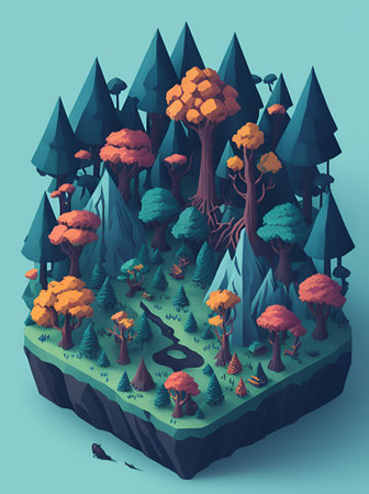 Isometric forest cartoon. AI generated illustrationの素材