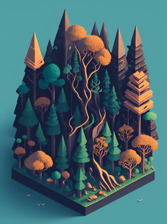 Isometric forest cartoon. AI generated illustrationの素材