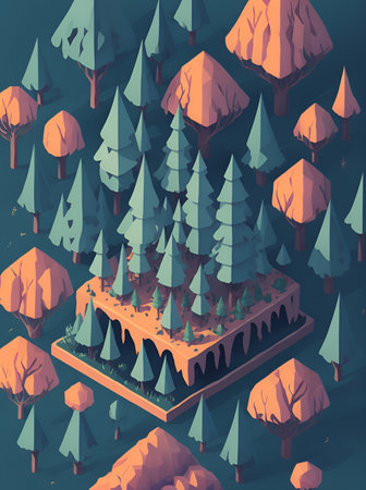 Isometric forest cartoon. AI generated illustrationの素材