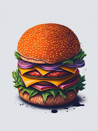 Cartoon burger. AI generated illustrationの素材