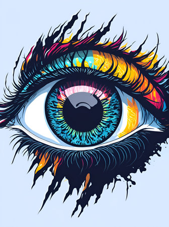 Close-up eye cartoon poster. AI generated illustrationの素材
