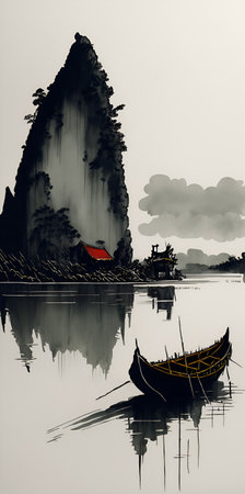 Vintage style Chinese painting. AI generated illustrationの素材