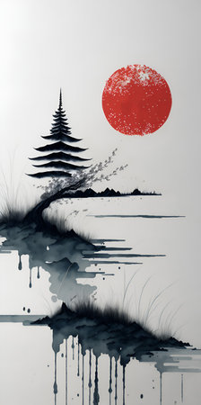 Vintage style Japanese painting. AI generated illustrationの素材