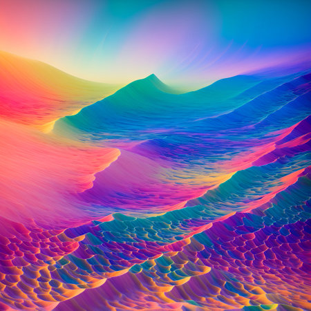 Rainbow painting. Mountains concept. AI generated illustrationの素材