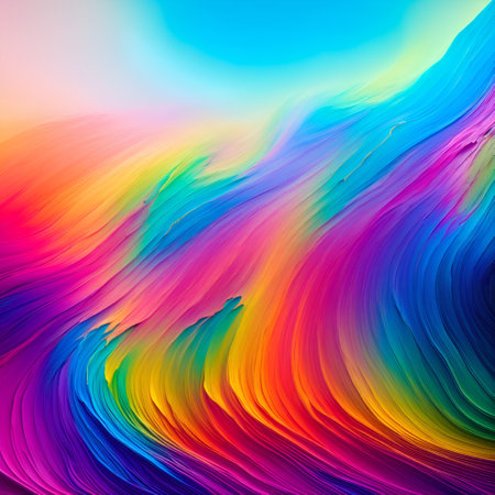 Rainbow painting. Mountains concept. AI generated illustrationの素材