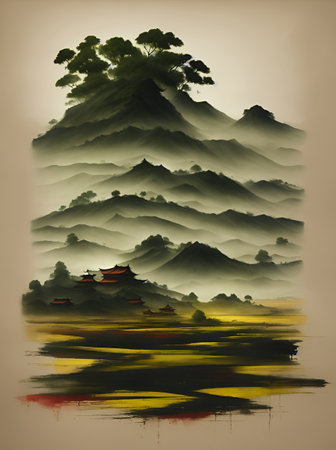 Painted landscape. AI generated illustrationの素材