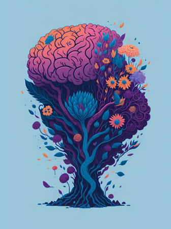 Colorful brain cartoon. AI generated illustrationの素材