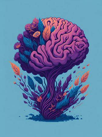Colorful brain cartoon. AI generated illustrationの素材