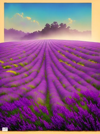 Lavender fields landscape.AI generated illustrationの素材