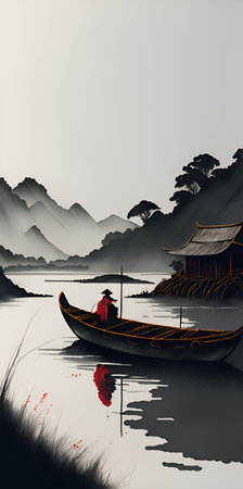 Vintage style Chinese painting. AI generated illustrationの素材