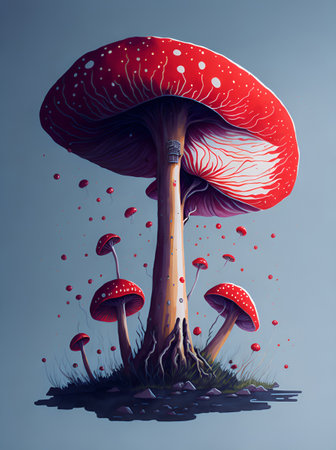 Watercolor mushrooms. AI generated illustrationの素材