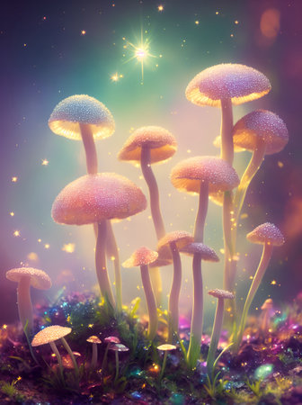 Magic mushrooms. AI generated illustrationの素材