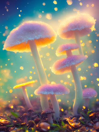 Magic mushrooms. AI generated illustrationの素材