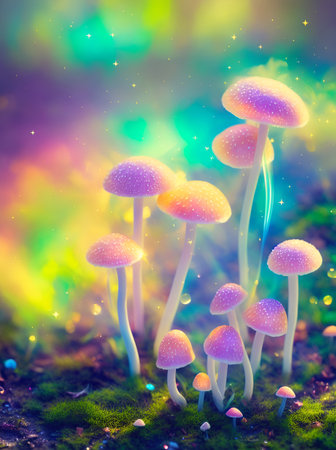 Magic mushrooms. AI generated illustrationの素材