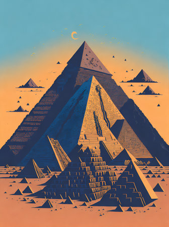 Pyramids in desert. AI generated illustrationの素材