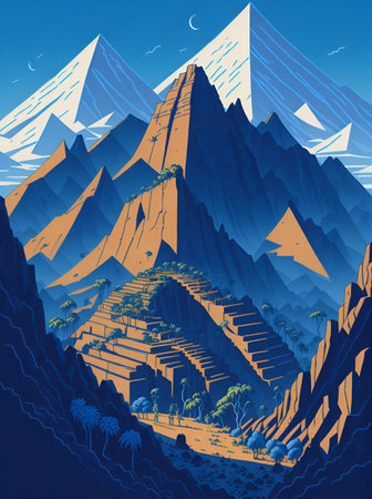 Sacred valley landscape. AI generated illustrationの素材