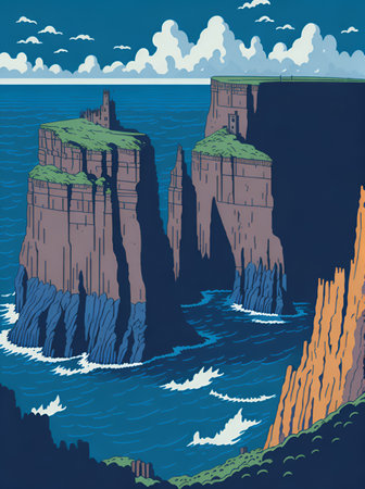 Cliffs of Moher Ireland landscape. AI generated illustration landscape. AI generated illustrationの素材