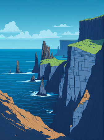 Cliffs of Moher Ireland landscape. AI generated illustration landscape. AI generated illustrationの素材