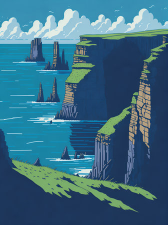 Cliffs of Moher Ireland landscape. AI generated illustration landscape. AI generated illustrationの素材