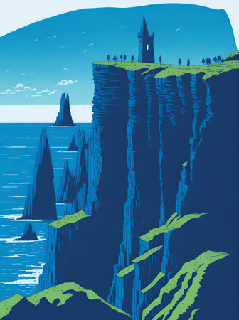 Cliffs of Moher Ireland landscape. AI generated illustration landscape. AI generated illustrationの素材