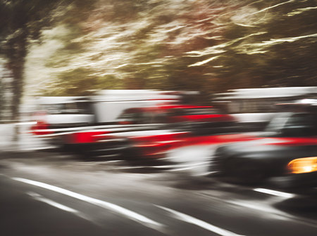 Blurred car street. AI generated illustrationの素材