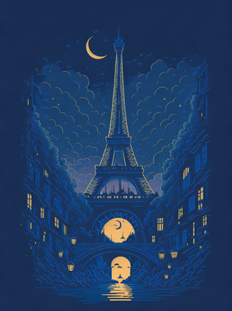 Rainy Paris city street. AI generated illustrationの素材