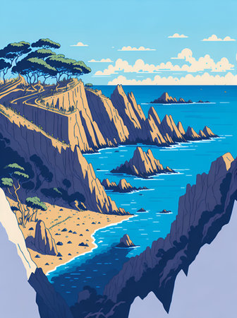 Costa Brava Spain landscape. AI generated illustrationの素材