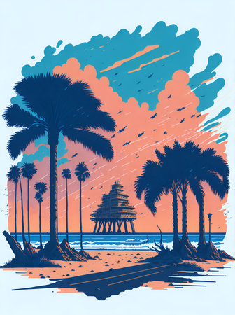 Gulf Shores landscape. AI generated illustrationの素材