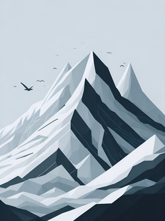 Cartoon mountain range drawing. AI generated illustrationの素材