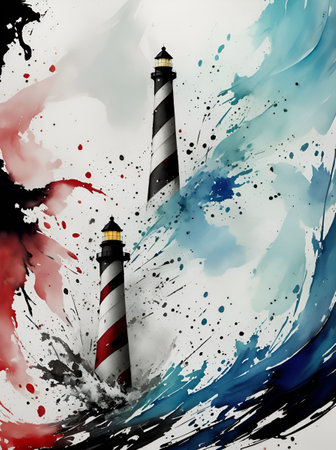 Lighthouse landscape painting. AI generated illustrationの素材