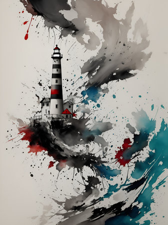 Lighthouse landscape painting. AI generated illustrationの素材