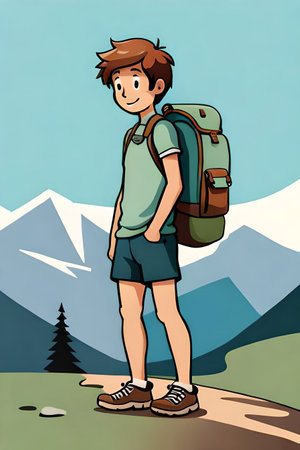Hicking backpacker. AI generated illustrationの素材