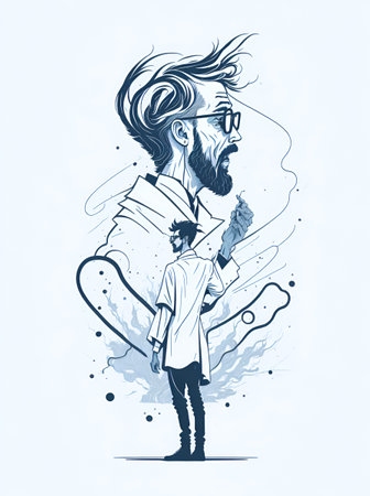 Portrait of crazy scientist. AI generated illustrationの素材