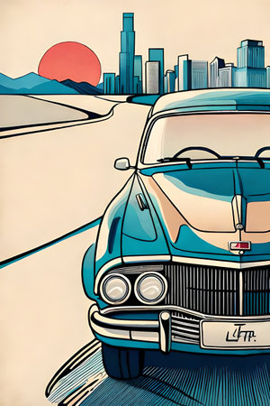 ^0s cartoon car drawing. AI generated illustrationの素材