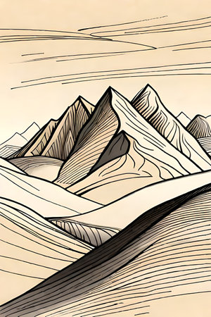 Cartoon mountain range drawing. AI generated illustrationの素材