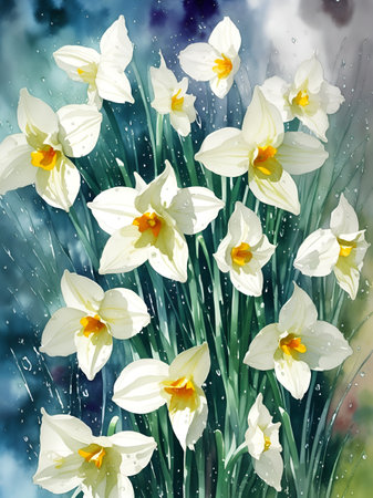 Narcissus flowers. AI generated illustrationの素材